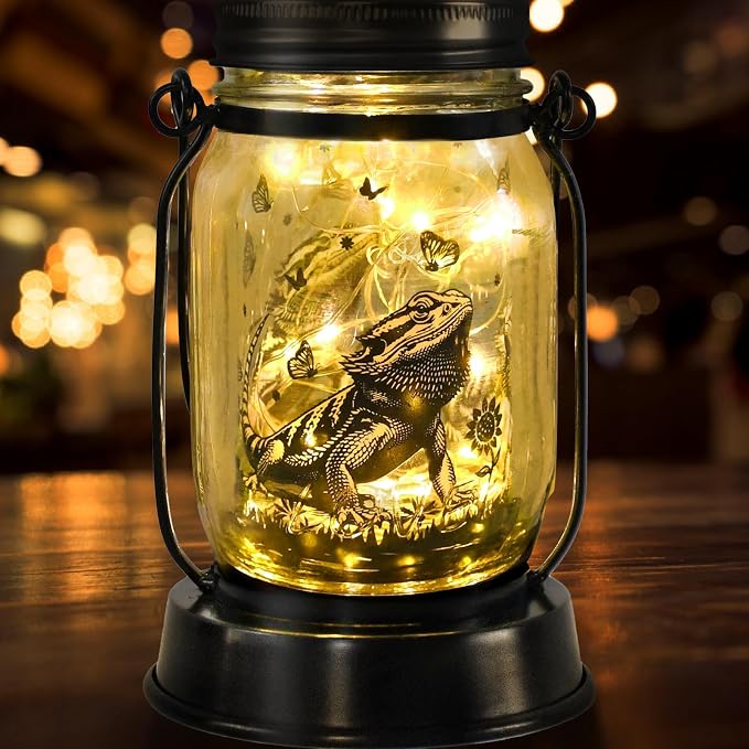 kyoryuger Bearded Dragon Gifts for Women/Men Bearded Dragon Solar Lanterns Mom Birthday Animal Lovers Lantern Animal Memorial Lights Solar Garden Decoration for Yard, Patio,Backyard,Porch Torches