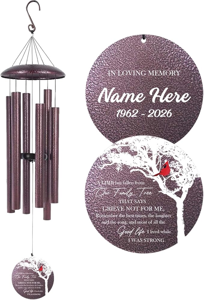 ASTARIN Wind Chimes for Loss of Loved One, Personalized Memorial Wind Chimes Gifts for Loss of Mom Dad, in Loving Memory- Cardinal Sympathy Gifts,30/36/45 in Deep Tone Windchime, Produced in Texas