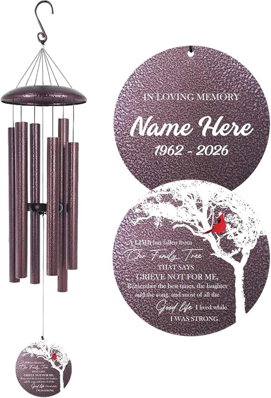 ASTARIN Wind Chimes for Loss of Loved One, Personalized Memorial Wind Chimes Gifts for Loss of Mom Dad, in Loving Memory- Cardinal Sympathy Gifts,30/36/45 in Deep Tone Windchime, Produced in Texas