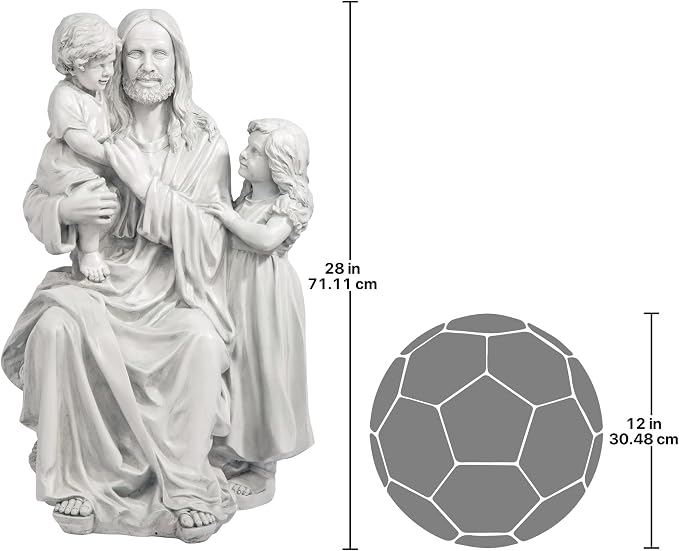 Design Toscano He Loves the Little Children Indoor/Outdoor Holy Religious Garden Statue, 28 Inches High, Cast Stone Resin, Antique Stone Finish