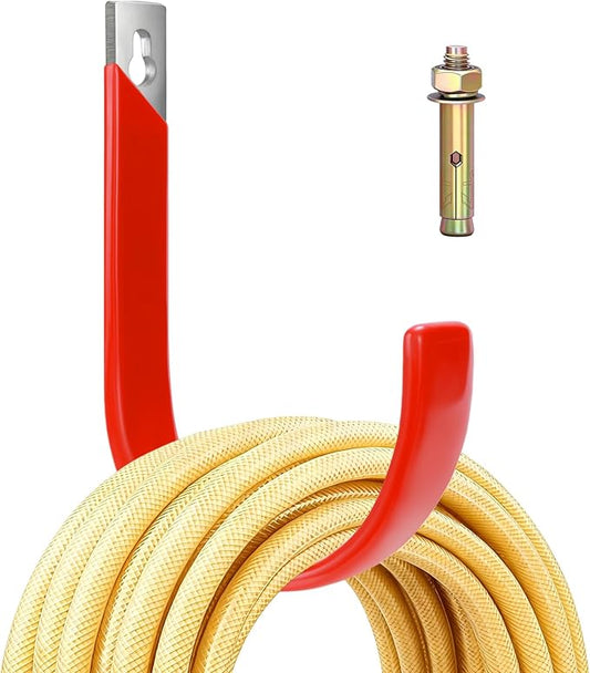Garden Hose Holder, Wall Mount Hose Hanger Heavy Duty Organizer for Water Hoses Metal Hook Wall Mounted Rack for Hoses Storage, 1 Pack-Red