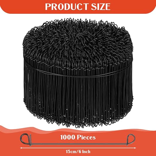 1000 Pcs 16 Gauge Rebar Tie Wire 6 Inch Black Double Loop Annealed Steel Wire Ties for Concrete Construction Masonry DIY Projects