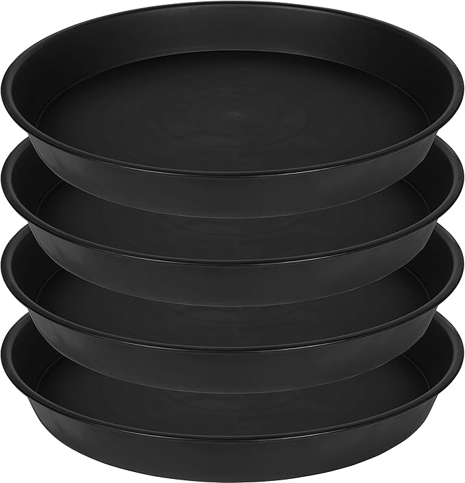 4 Pack of 18 19 inch Plant Saucer Drip Tray, 17 19 21 23 25 27 inch Heavy Duty Large Deep Plant Saucers for Pots, Plastic Flower Planter Water Trays for Indoors Outdoor (19", Black)