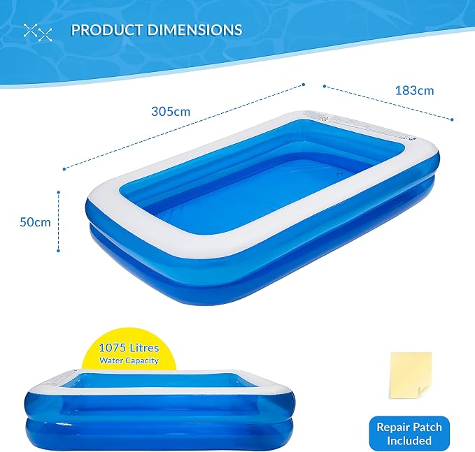 Benross 83410 Inflatable Family Paddling & Swimming Pool/Easy Setup & Drainage / 1075 Litre Capacity/Durable Air-Filled Sidewalls/Simple Safe Filtration/Blue Colour