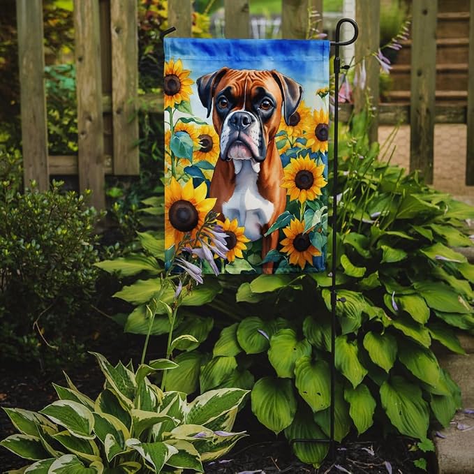 Caroline's Treasures DAC6037GF Boxer in Sunflowers Garden Flag Mailbox Flag Decorative Yard Flag Banner Outside Patio Artwork Yard Flower Beds, Garden Size, Multicolor