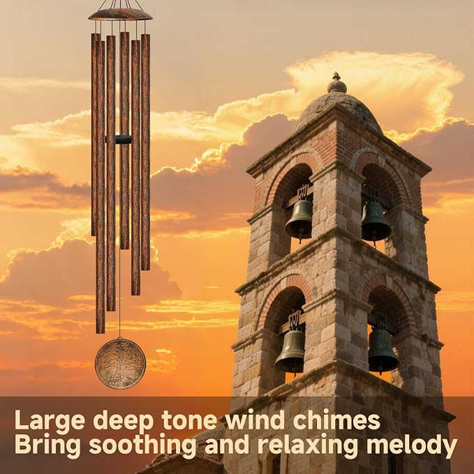 66" Extra Large Wind Chimes for Outside Deep Tone, 6 Thick and Bold Aluminum Tubes Relaxing Melody with Vintage Tree of Life Windcatcher for Garden Patio Decor, Great Gift Idea for Mother's Day