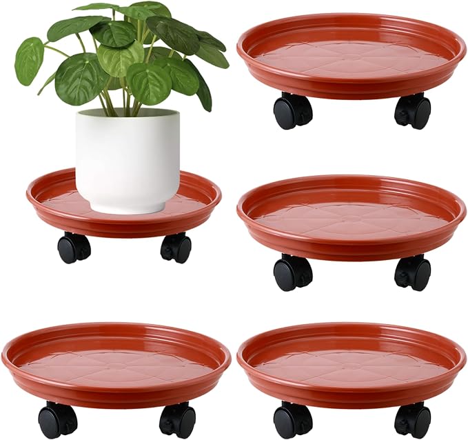 4 Packs Plant Caddy with Wheels 11.8" Plastic Rolling Plant Stands Heavy-Duty Plant Dolly with Casters Indoor Outdoor Wheeled Plant Roller Base Large Planter Saucers Plant Mover