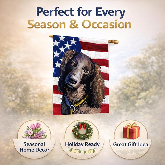 Caroline's Treasures CK6685CHF Saint-Usuge Spaniel Dog American Flag House Flag Large Porch Sleeve Pole Decorative Outside Yard Banner Artwork Wall Hanging, Polyester, House Size, Multicolor