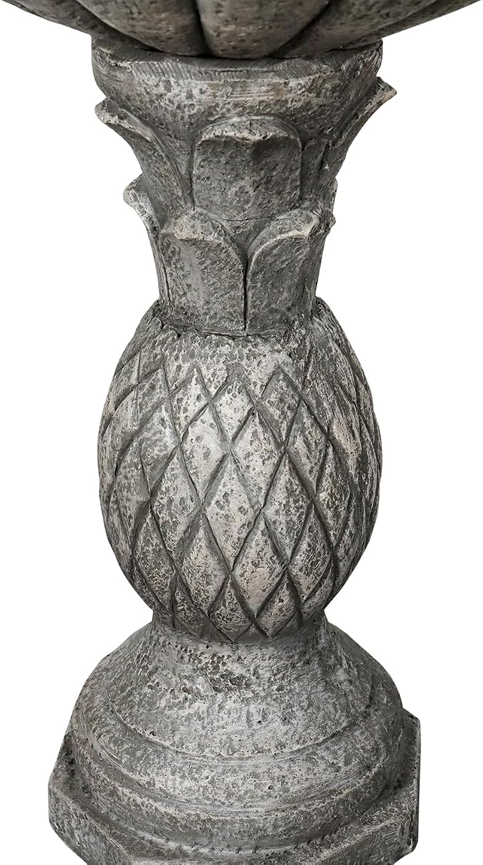 SKYFIRE 24.8" H Cement Modern Outdoor Bird Bath - Fibre Reinforced Concrete Bird Baths for Garden, Large Size Elegant Carved Garden Birdbaths with Pedestal for Patio, Backyard, Lawn Decor