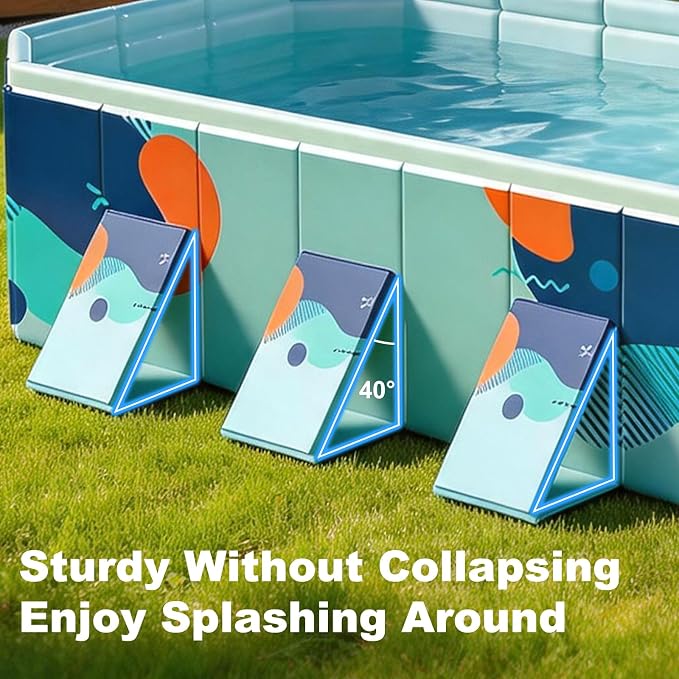 Large Foldable Family Swimming Pool for Kids & Dogs, 115" L x 65" W x 21.5" D Hard Plastic Square Pool with Reinforced Sidewalls and Easy Setup for Backyard