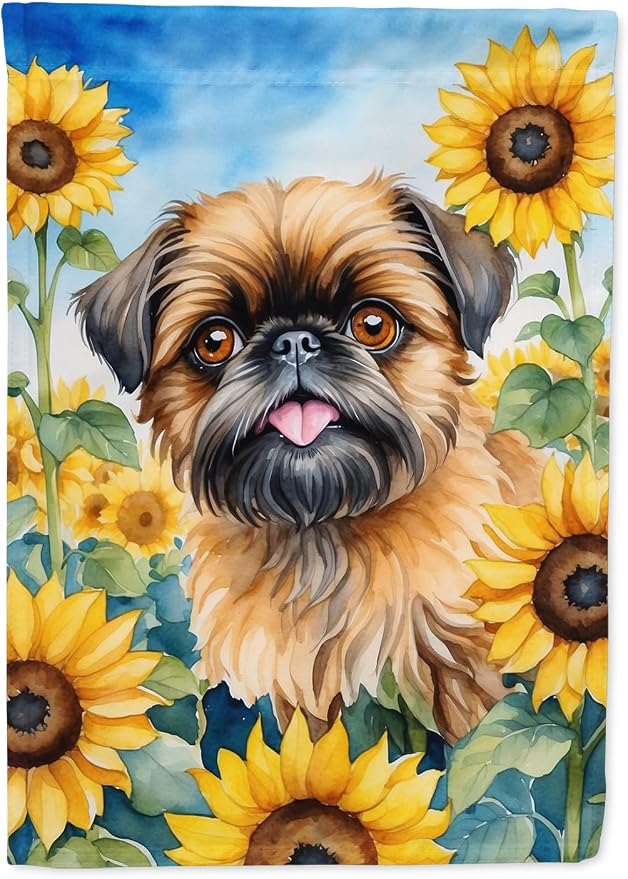 Caroline's Treasures DAC6041CHF Brussels Griffon in Sunflowers House Flag Large Porch Sleeve Pole Decorative Outside Yard Banner Artwork Wall Hanging, Polyester, House Size, Multicolor