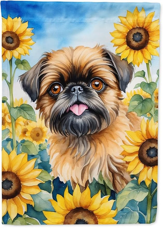 Caroline's Treasures DAC6041CHF Brussels Griffon in Sunflowers House Flag Large Porch Sleeve Pole Decorative Outside Yard Banner Artwork Wall Hanging, Polyester, House Size, Multicolor