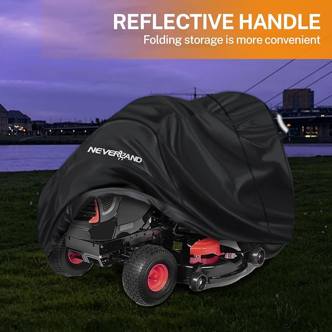 NEVERLAND Riding Lawn Mower Cover - Lawn Tractor Cover with Drawstring & Storage Bag, Fits 42" to 54" Decks, 420D Polyester Oxford, Reflective Handles
