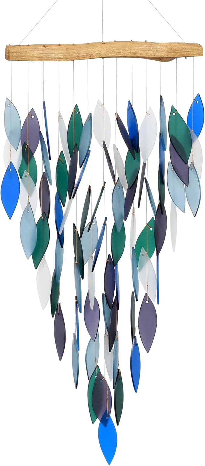 Blue Handworks Pacific Deluxe Waterfall Glass Wind Chime | Handcrafted Deluxe Waterfall Glass Wind Chime in Royal Blue, Powder Blue, Dark Teal, Forest Green and Lavender
