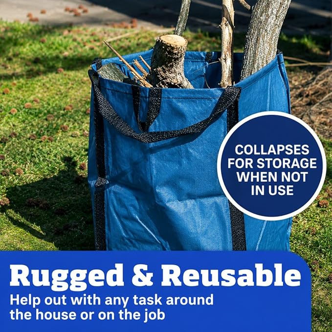 DURASACK Heavy Duty Home and Yard Bags 48-Gallon Reusable Self-Standing Lawn and Leaf Bags Garbage Can with Reinforced Handles, Ocean Blue