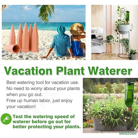 Terracotta Watering Spikes, 8 Pack Plant Watering Devices Self Watering Spikes Vacation Clay Watering Stakes Garden Plant Watering Globes for Indoor & Outdoor Plants