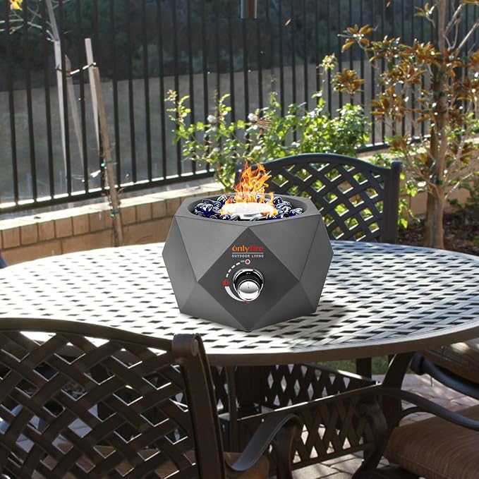 14” Modern Tabletop Gas Fire Pit, Portable Firepit Works with 1lb Propane Gas for Patio Backyard Porch Camping RV Tailgating, Side-Mounted, FP004