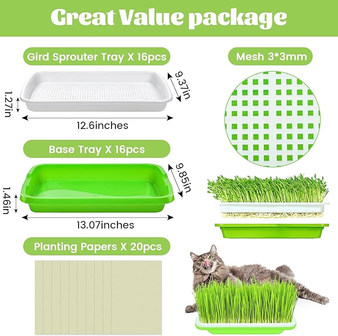 Legigo 16 Pack Seed Sprouter Trays- Soil-Free Cultivation Germination Tray, BPA Free Nursery Tray with Planting Paper for Indoors or Outdoors Sprouting Seeds, Grow Grass, Beans and More