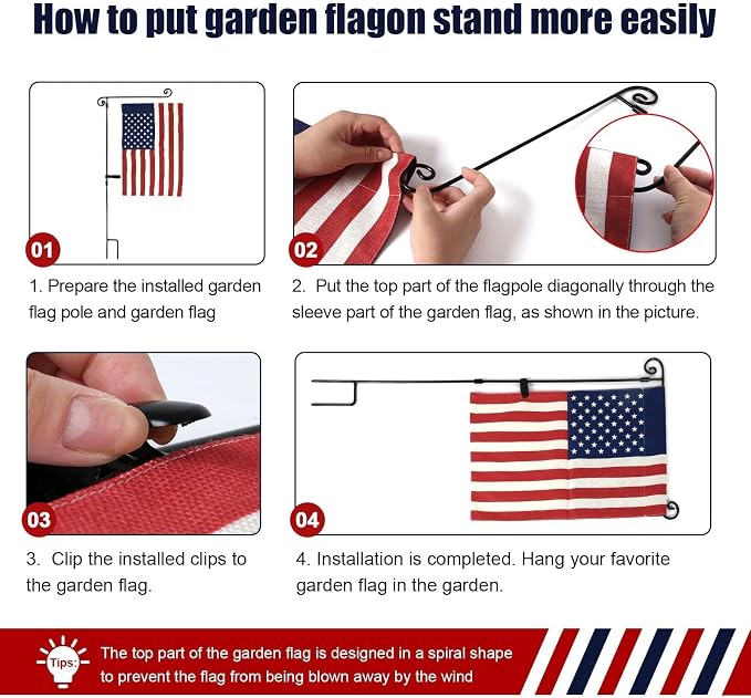 HOOSUN Garden Flag Stand,Sturdy Garden Flag Holder Pole for Outside House,Yard Flags Holder with one Tiger Clip,Yard Banner Pole for Holiday Flags Decorations Outdoor Lawn (2 Pack）
