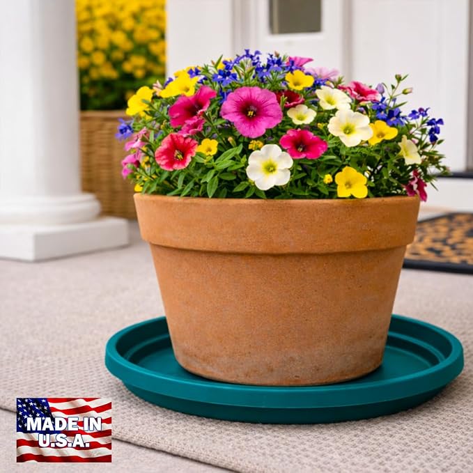 10 Inch Plant Pot Tray USA Made – Durable Plastic Flower Pot Saucer – Plant Water Catcher for Indoor Outdoor Garden (12, Mineral Teal)