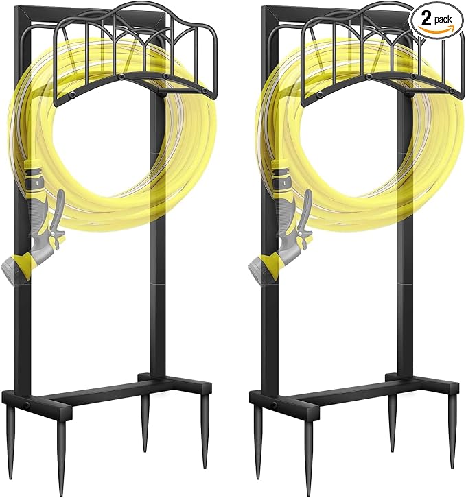 2 Pack Garden Hose Holder-Upgraded Hose Holder Holds 100-feet Hose,Freestanding Heavy Duty Hose Hanger,Sturdy Hose Stand and Hose Storage Rack for Lawn & Yard,Black
