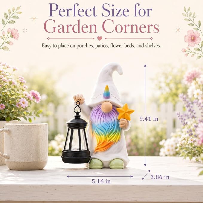 Solar Unicorn Gnome Garden Decor: Outdoor Sculpture with Lantern | IP65 Weatherproof for Yard Balcony Porch Lawn Birthday Gifts for Mom Women Grandma