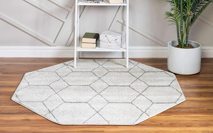 Unique Loom Trellis Frieze Collection Area Rug - Geometric (7' 10" Octagon, Ivory/ Gray)