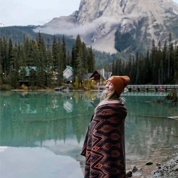 PuTian Merino Wool Blanket - 4 lbs Warm, Thick, Washable, Large 87" x 63" Throw for Outdoors, Camping, Couch, Bed, Travel - Super Soft - Bohemia Orange