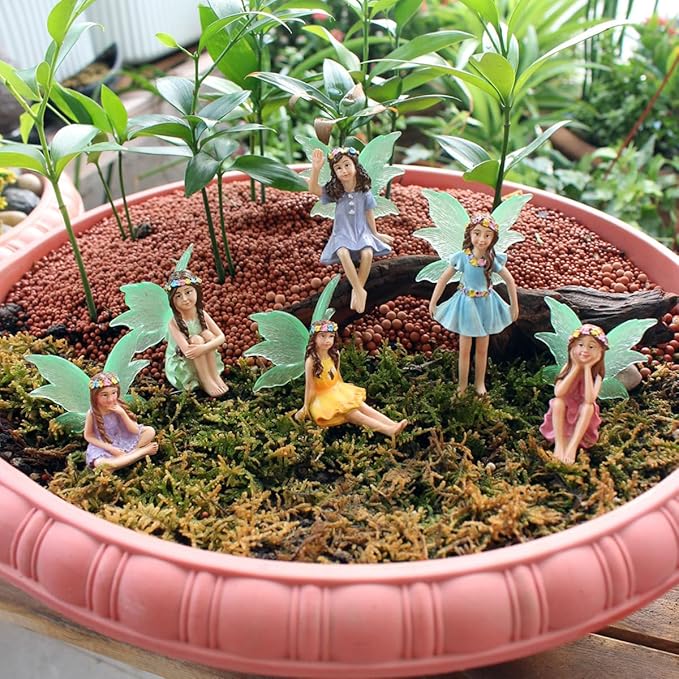 6PCS Fairy Garden Decor Fairies, Glow in The Dark Yard Sculpture Lawn Ornament Mini Garden Art Outdoor Decor Accessories (6 Fairies)