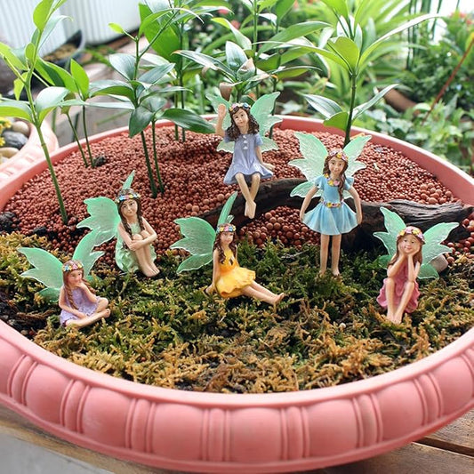 6PCS Fairy Garden Decor Fairies, Glow in The Dark Yard Sculpture Lawn Ornament Mini Garden Art Outdoor Decor Accessories (6 Fairies)