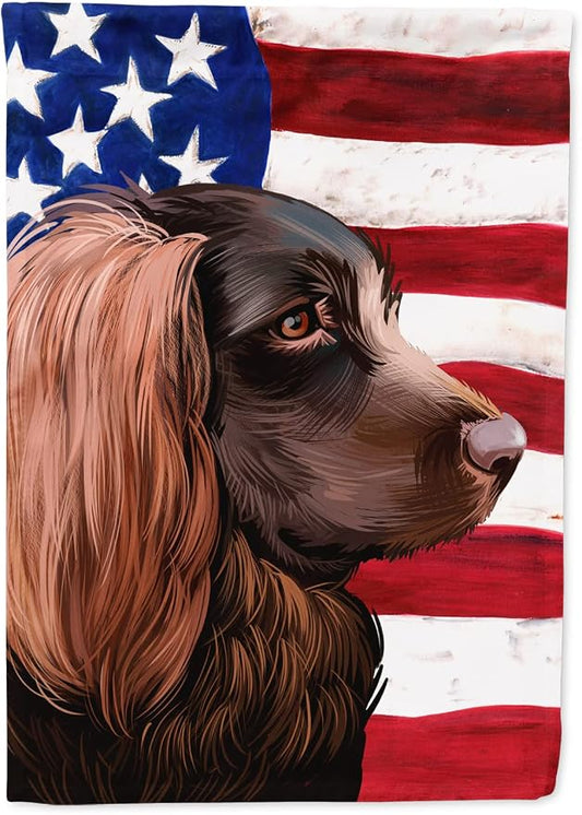 Caroline's Treasures CK6455CHF Boykin Spaniel Dog American Flag House Flag Large Porch Sleeve Pole Decorative Outside Yard Banner Artwork Wall Hanging, Polyester, House Size, Multicolor