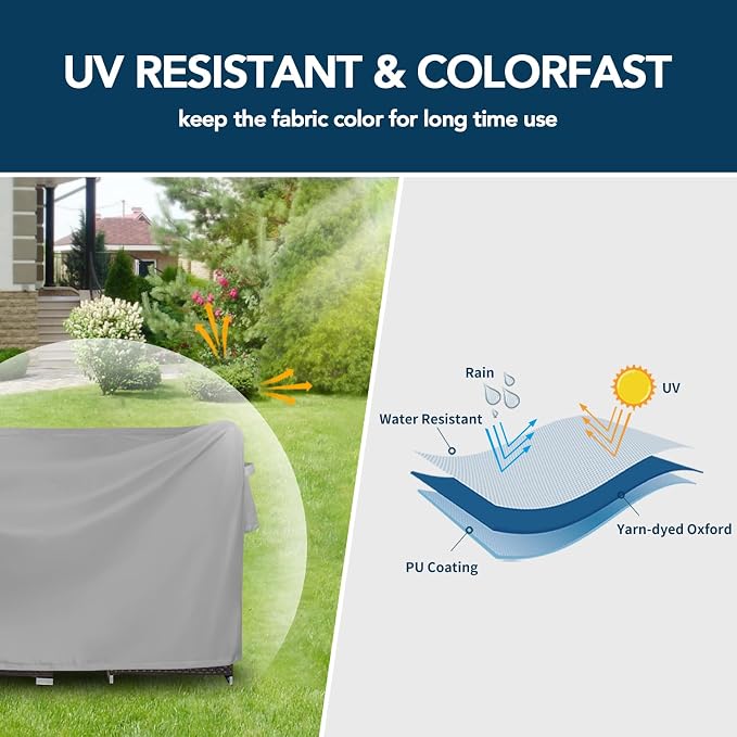Easy-Going Square Patio Furniture Cover Waterproof Outdoor Dining Table and Chair Cover Anti-UV Outside Sectional Sofa Set Covers (64"L x 64"W x 28"H, Grey)