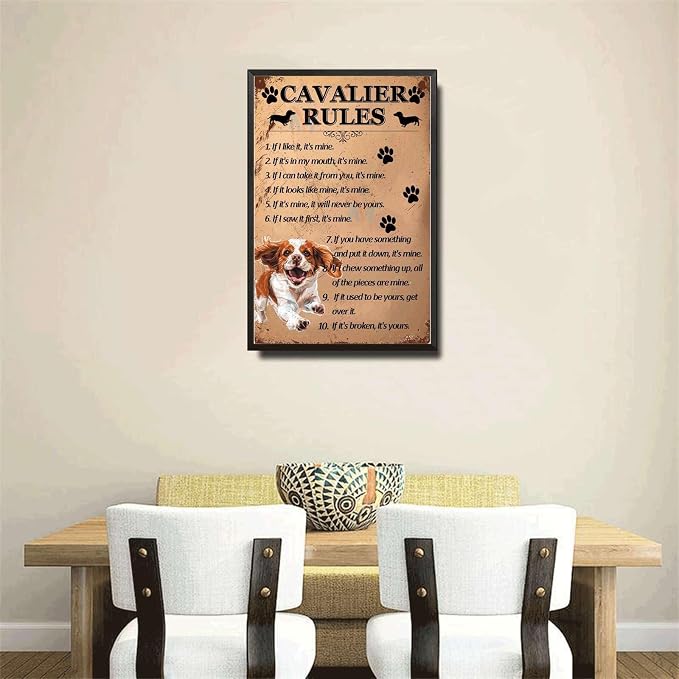 Metal Sign Tin Sign Vintage Wall Art Cavalier Rules Tin Signs for Women for Room 12×16 Inches with Metal Frame