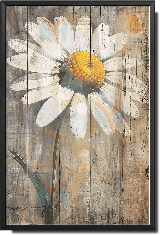 Metal Sign Tin Sign Vintage Wall Art Antique Artist's Daisy Tin Sign for Shabby Chic Interiors Rustic Wall Art and Corrosion Resistant Tin Sign Garden Gift for Pub 12×16 Inches with Metal Frame
