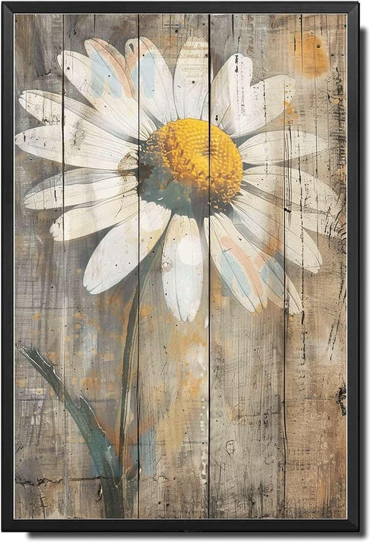 Metal Sign Tin Sign Vintage Wall Art Antique Artist's Daisy Tin Sign for Shabby Chic Interiors Rustic Wall Art and Corrosion Resistant Signs for Garden for Room 8×12 Inches with Metal Frame