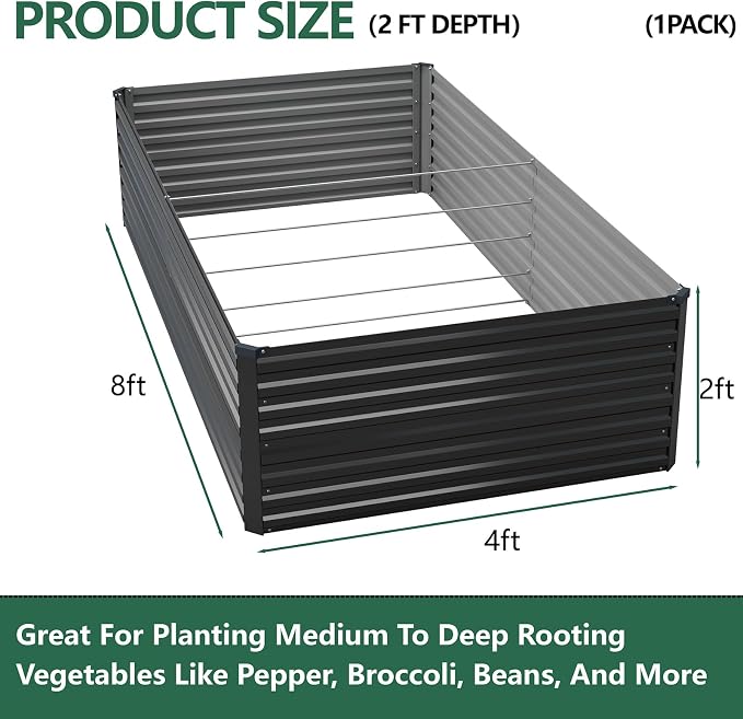 Vengarus 8x4x2FT Galvanized Raised Garden Bed Kit, Deep Root Planter Box Outdoor Large Planter Raised Beds for Planting Flowers,Vegetables and Herbs-Black
