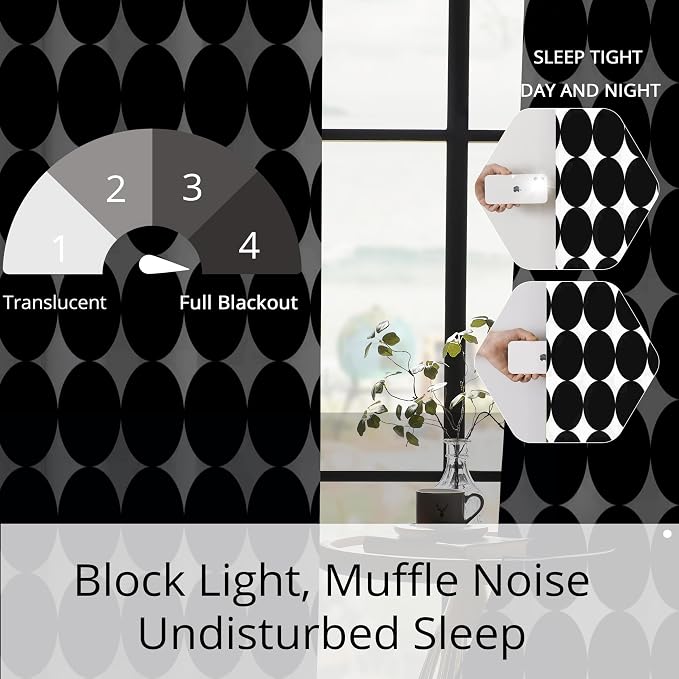 Black and White Polka Dot 100% Blackout Curtains for Bedroom Living Room – Modern Minimalist Dotted Pattern, Thermal Insulated, Noise Reducing, Grommet Drapes, Set of 2 Panels, Each W52xL63