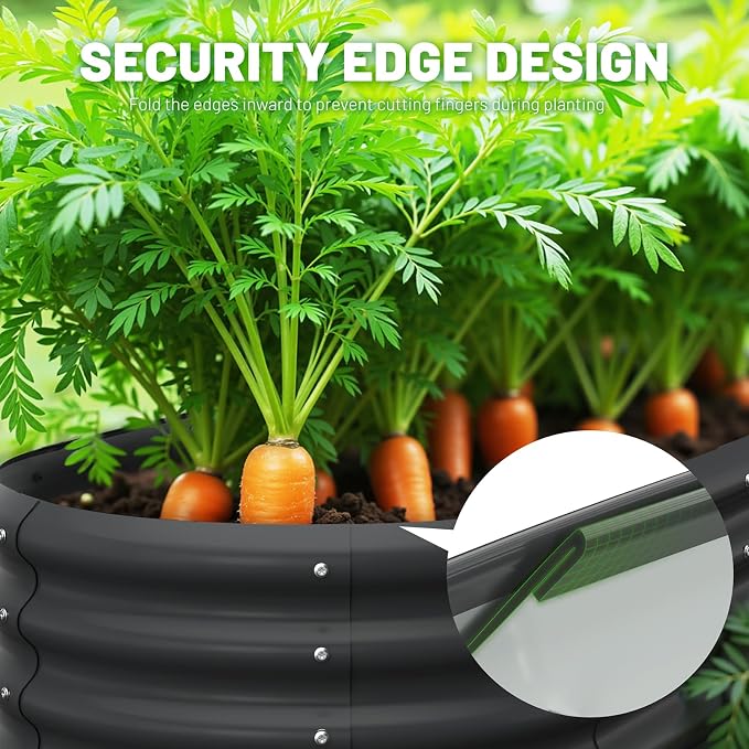 Galvanized Steel Raised Garden Beds, 4x2x1ft-2PCS for Lightweight Planter Boxes Outdoor with Easy Assembly, Oval Large Gardening Box for Vegetables, Fruits, Flower,Black