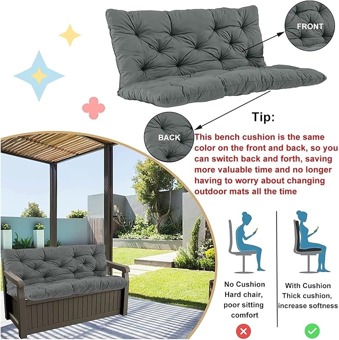 Swing Cushion Replacement Outdoor Porch Waterproof Bench Cushion 2-3 Seater Washable Bench Replacement Cushions for Outdoor Patio Porch Swing Cushions