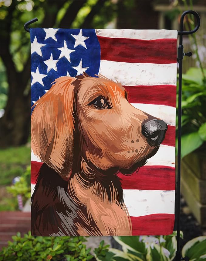 Caroline's Treasures CK6652GF Polish Hound Dog American Flag Garden Flag Mailbox Flag Decorative Yard Flag Banner Outside Patio Artwork Yard Flower Beds, Garden Size, Multicolor