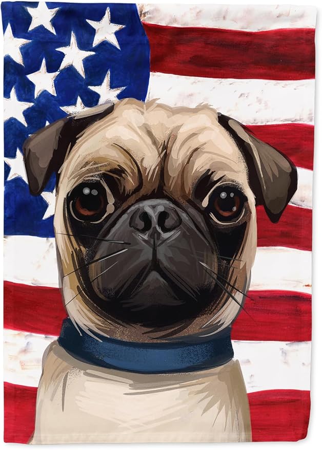 Caroline's Treasures CK6665GF Pug Dog American Flag Garden Flag Mailbox Flag Decorative Yard Flag Banner Outside Patio Artwork Yard Flower Beds, Garden Size, Multicolor