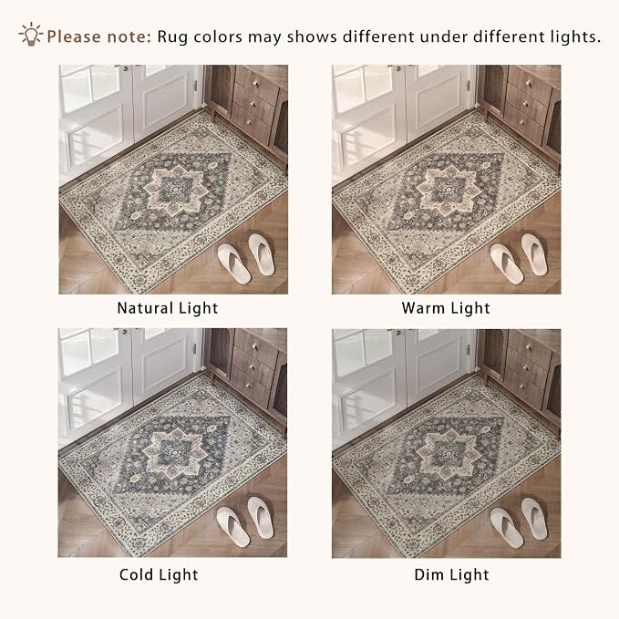 Tangsoo 2.6x14 Hallway Runner Rugs, Washable Runner Rug Non Slip Farmhouse | Vintage Soft Low Pile 14ft Long Rug Runner, Oriental Print Indoor Carpet Runners for Kitchen Bedroom Living Room Grey Decor