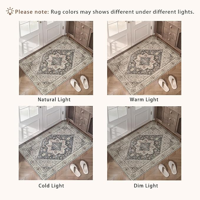 Tangsoo 3x8 Washable Runner Rugs for Hallway, Farmhouse Runner Rug Non Slip | Vintage Soft Low Pile Rug Runner, Boho Oriental Indoor 8ft Carpet Runners for Kitchen Bedroom Entryway Living Room Grey Decor