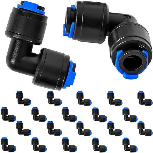 20 Pack 1/4" Universal 90 Degree Elbow Fitting, Quick Connect Universal Drip Irrigation Tubing Coupling Valve, Connector Locking Fitting for Sprinkler or Drip Irrigation System Parts & Connectors