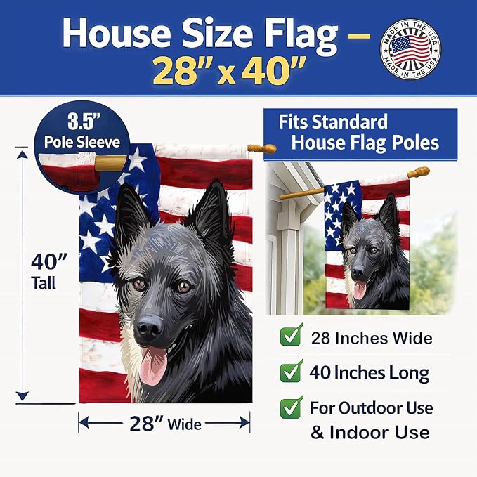 Caroline's Treasures CK6605CHF Lapponian Herder American Flag House Flag Large Porch Sleeve Pole Decorative Outside Yard Banner Artwork Wall Hanging, Polyester, House Size, Multicolor