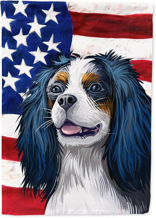Caroline's Treasures CK6591CHF King Charles Spaniel American Flag House Flag Large Porch Sleeve Pole Decorative Outside Yard Banner Artwork Wall Hanging, Polyester, House Size, Multicolor