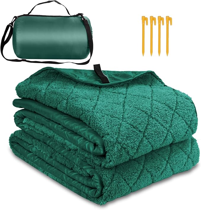 Northroad Waterproof Outdoor Blanket w/Sherpa Lining, Large Windproof Camping Blankets for Cold Weather, Light Weight and Warm for Stadium, Hiking, Dog, Picnic, Washable, 55”X 82” (Green, 1PCS)