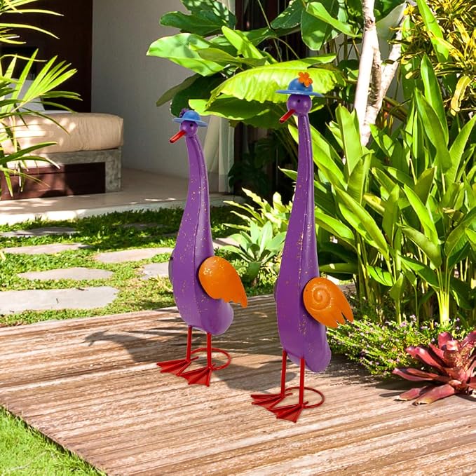 22" Duck Garden Statue Set of 2 Metal Ducks | Outdoor Yard Art Porch Animal Figurine Lawn Ornament Rustproof Yard Sculptures for Outside Patio Backyard Decorations