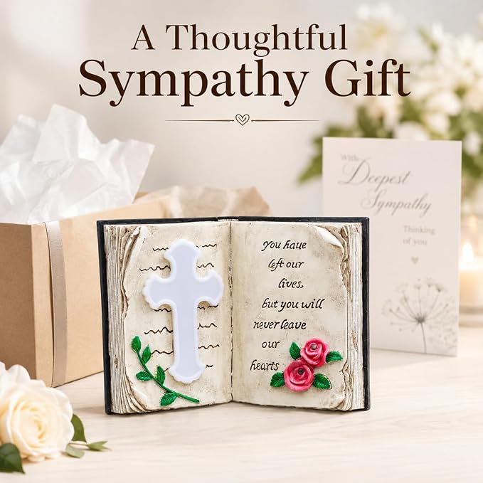 Candieslife Outdoor Solar Memorial Cross Stakes Lights, Waterproof Book Statue Grave Decorations Sympathy Gifts for Cemetery Garden Lawn Yard Patio Home Decor