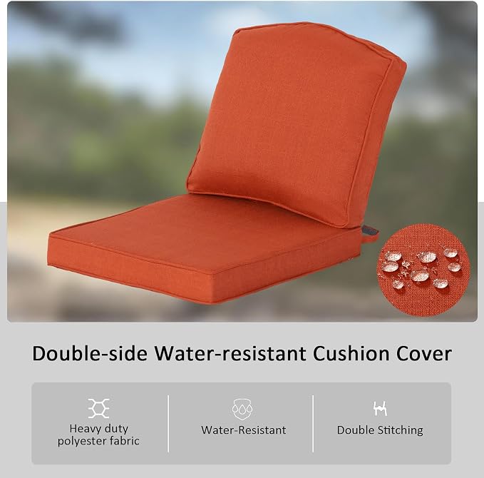 20"x21.5" Outdoor Deep Seat Patio Cushions Set of 2, Outdoor Chair Cushions Bottom Resilient Foam Filling Water-Resistant UV Resistant Weather Resistant with YKK Zippers,Quarry Red